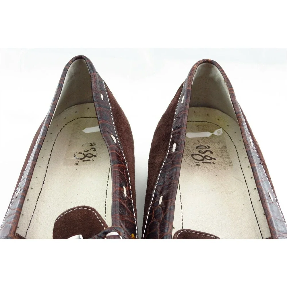 Asgi Size 8 M Brown Square Toe Loafer Leather‎ Women